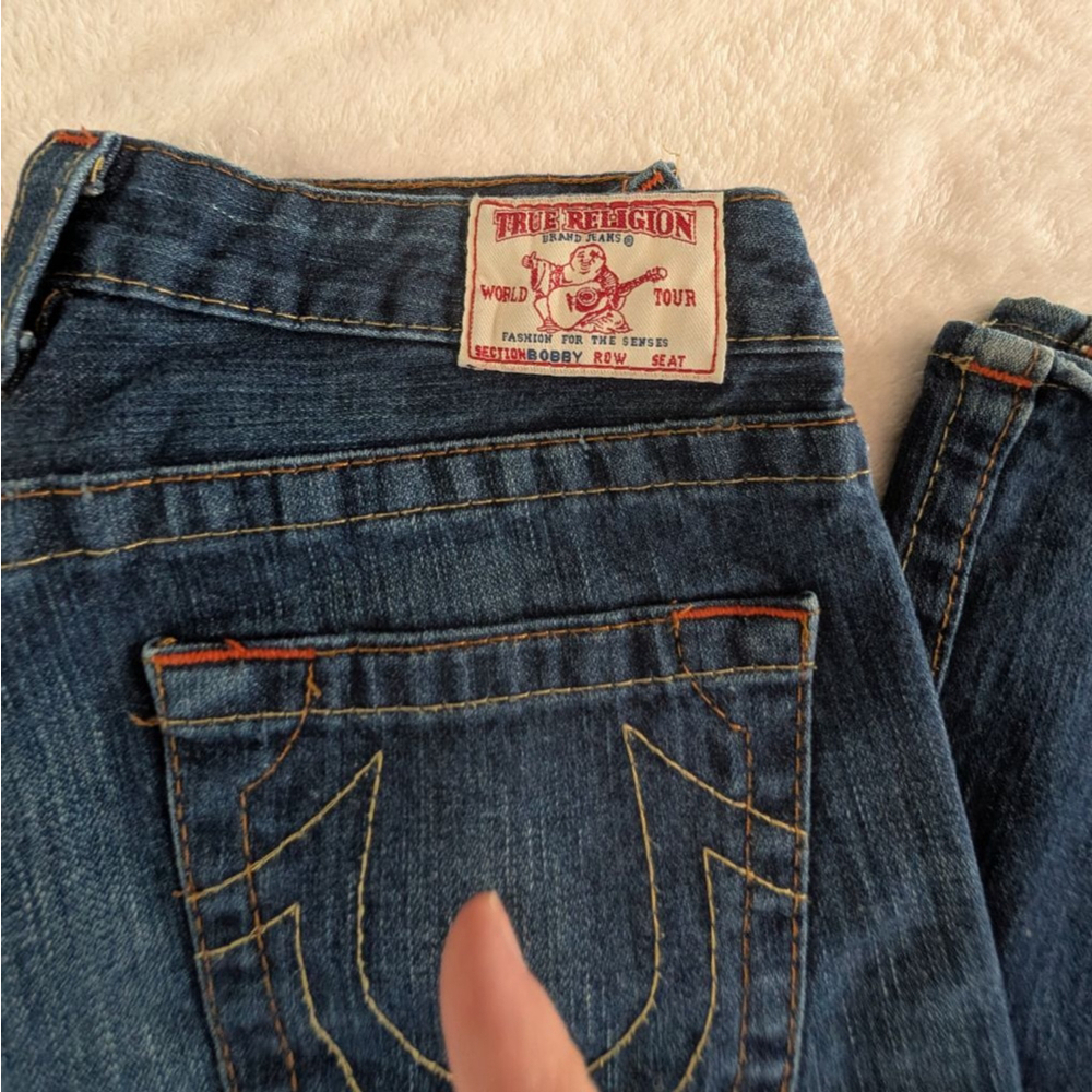 True Religion Bobby Blue Boot Cut with Orange Stitching Jeans - Size 28 - Picture 5 of 15